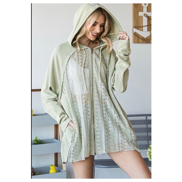 LAST ONE $58 start 60ππMineral washed LACE ZIP UP HOODIE top - Picture 4 of 12